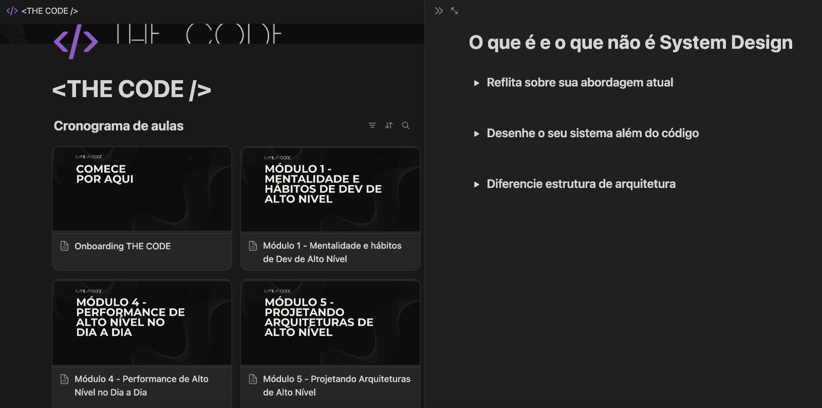Notion de estudos do The Code